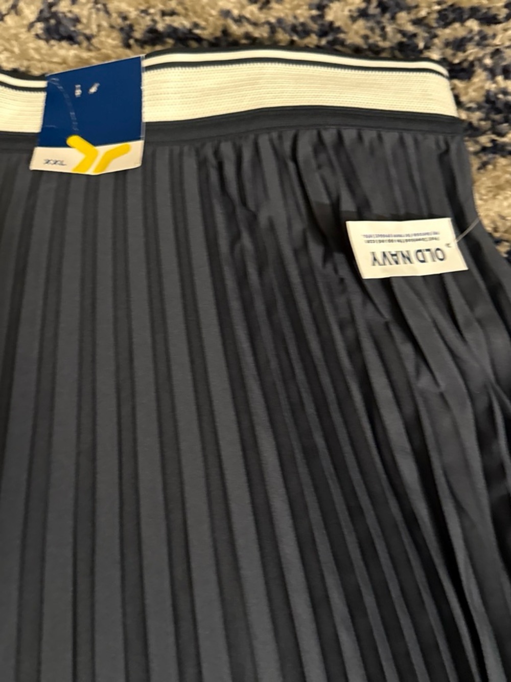 Old Navy Navy Pleated Midi Skirt with Striped Elastic Waistband